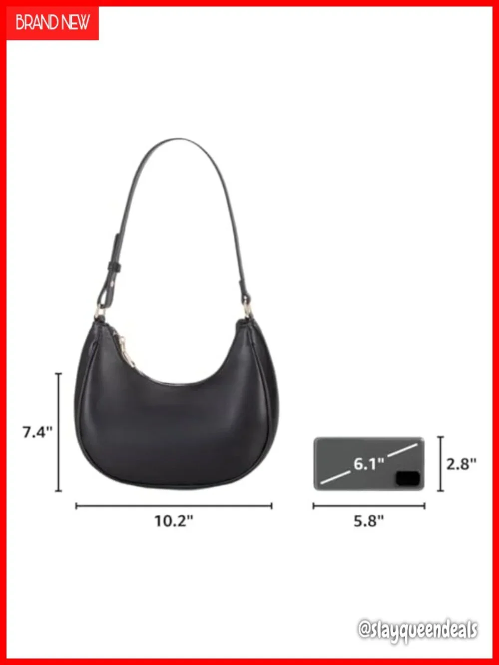 PU Leather Crescent Hobo Shoulder Bag Mini Clutch Purse Zip Closure